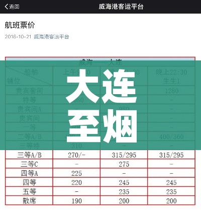 大连至烟台船票（大连至烟台船票多少钱）