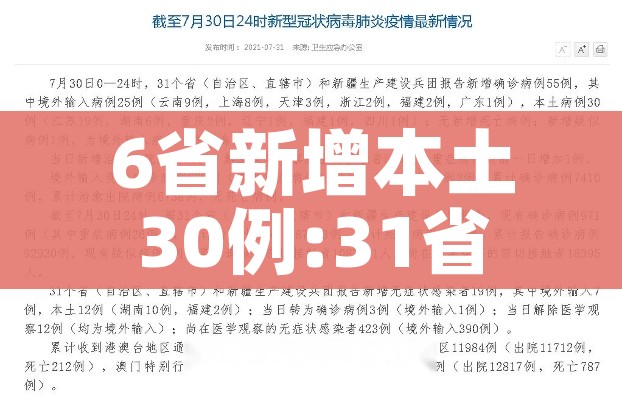 6省新增本土30例:31省新增确诊6例 其中本土3例